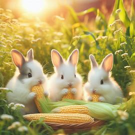 Rabbits eating corn husks