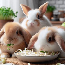 rabbits eating bean sprouts